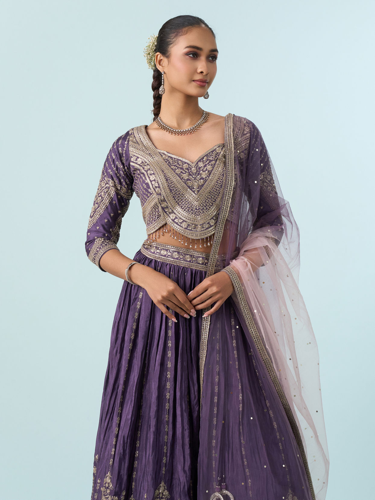 Mohey Women Regal Purple Chinon Lehenga