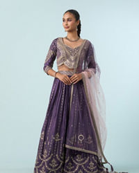 Mohey Women Regal Purple Chinon Lehenga