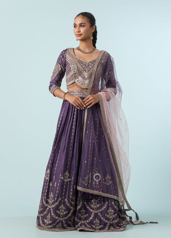 Mohey Women Regal Purple Chinon Lehenga