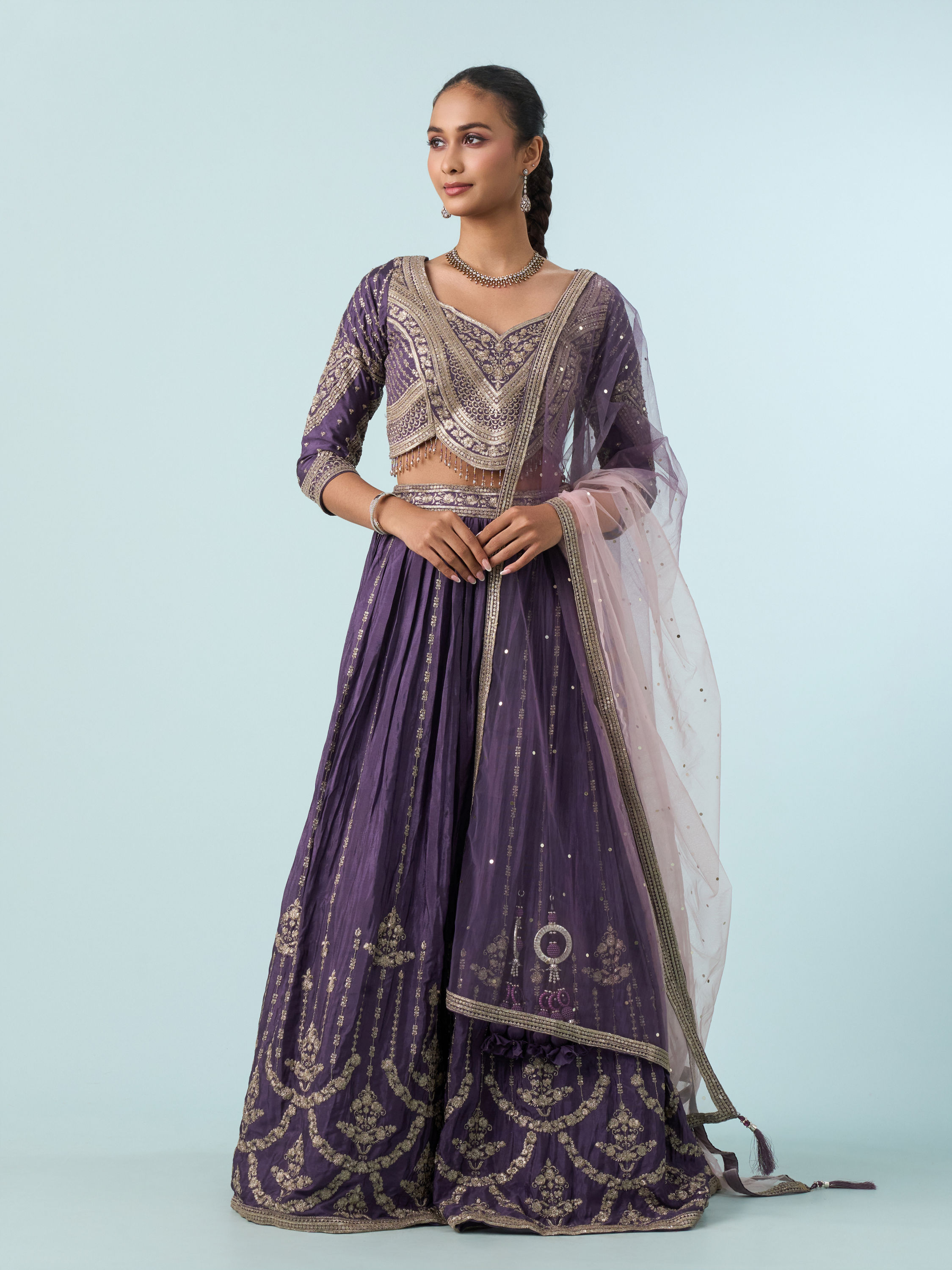 Mohey Women Regal Purple Chinon Lehenga