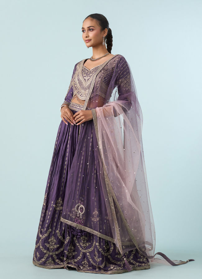 Mohey Women Regal Purple Chinon Lehenga