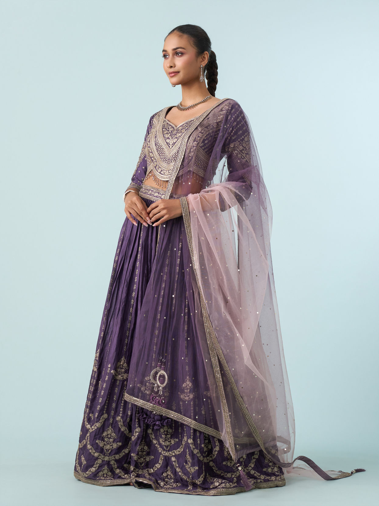 Mohey Women Regal Purple Chinon Lehenga