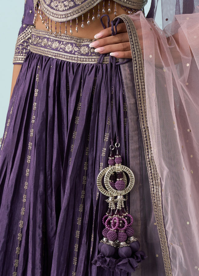 Mohey Women Regal Purple Chinon Lehenga