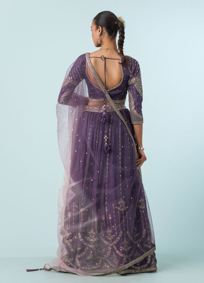 Mohey Women Regal Purple Chinon Lehenga