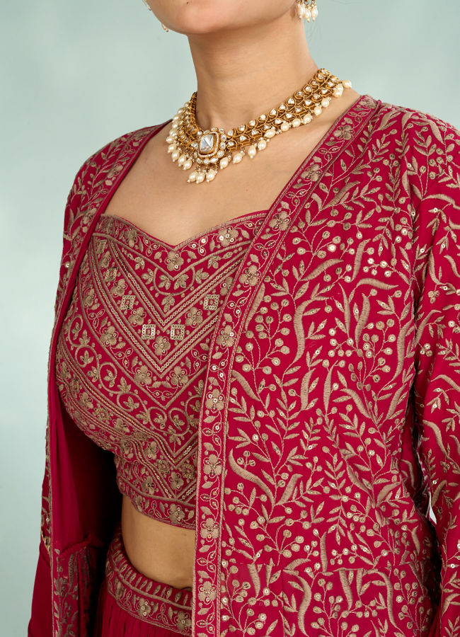 Mohey Women Pink Georgette Four piece Ensemble Indo Western