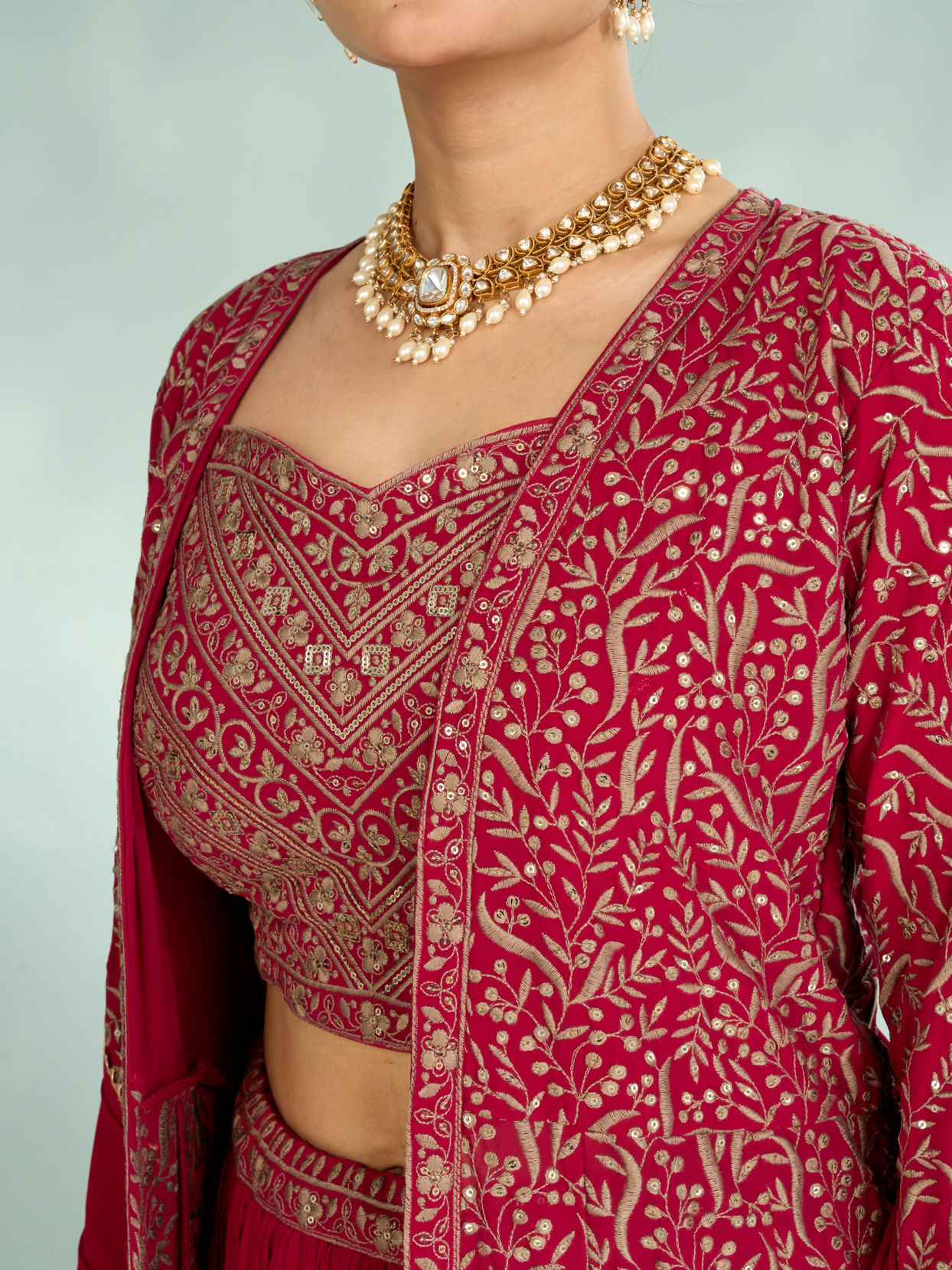 Mohey Women Pink Georgette Four piece Ensemble Indo Western