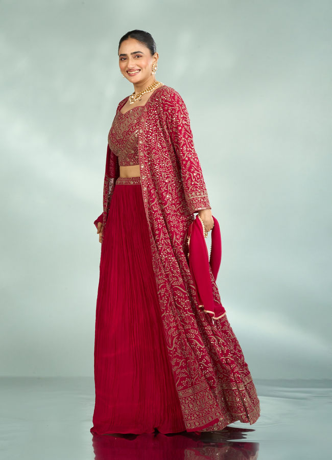 Mohey Women Pink Georgette Four piece Ensemble Indo Western