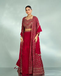 Mohey Women Pink Georgette Four piece Ensemble Indo Western