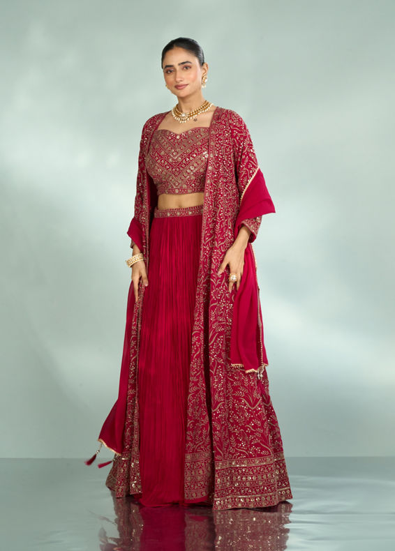 Mohey Women Pink Georgette Four piece Ensemble Indo Western