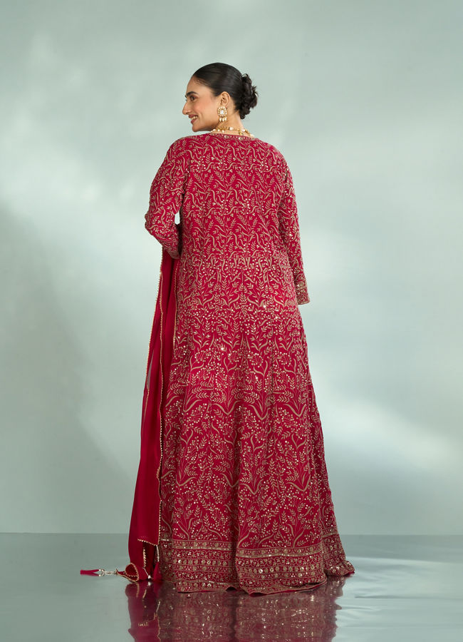 Mohey Women Pink Georgette Four piece Ensemble Indo Western