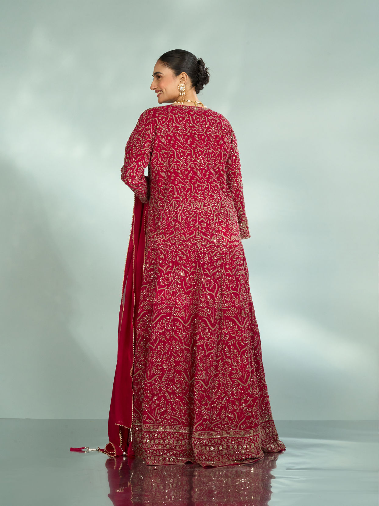 Mohey Women Pink Georgette Four piece Ensemble Indo Western