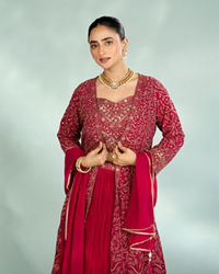 Mohey Women Pink Georgette Four piece Ensemble Indo Western