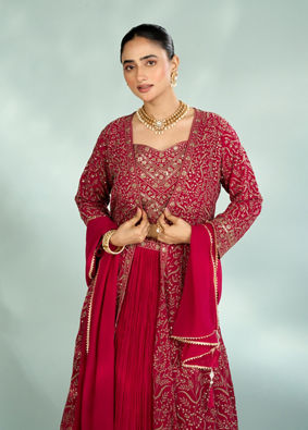 Mohey Women Berry Blush four piece Indo Western