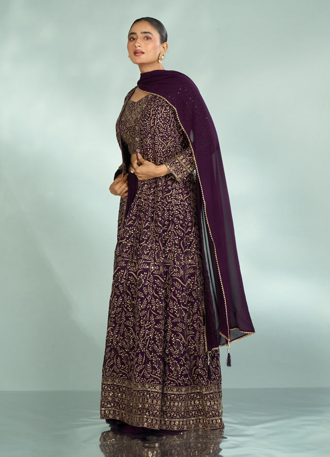 Mohey Women Elegant Purple Georgette Indo Western