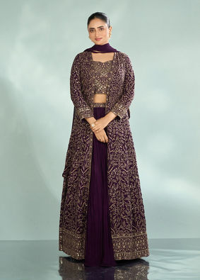 Mohey Women Elegant Purple Georgette Indo Western