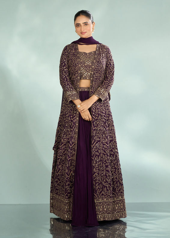 Mohey Women Elegant Purple Georgette Indo Western
