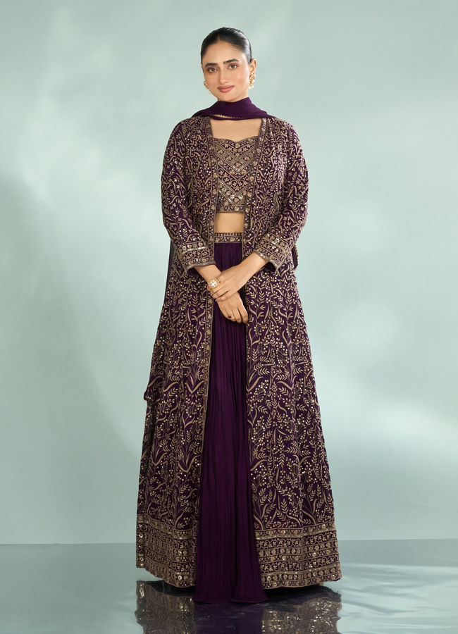 Mohey Women Elegant Purple Georgette Indo Western