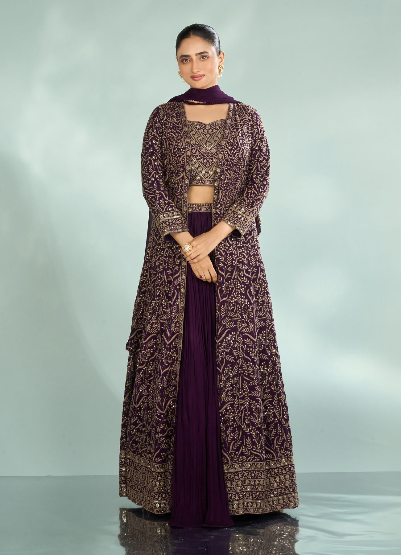 Mohey Women Elegant Purple Georgette Indo Western