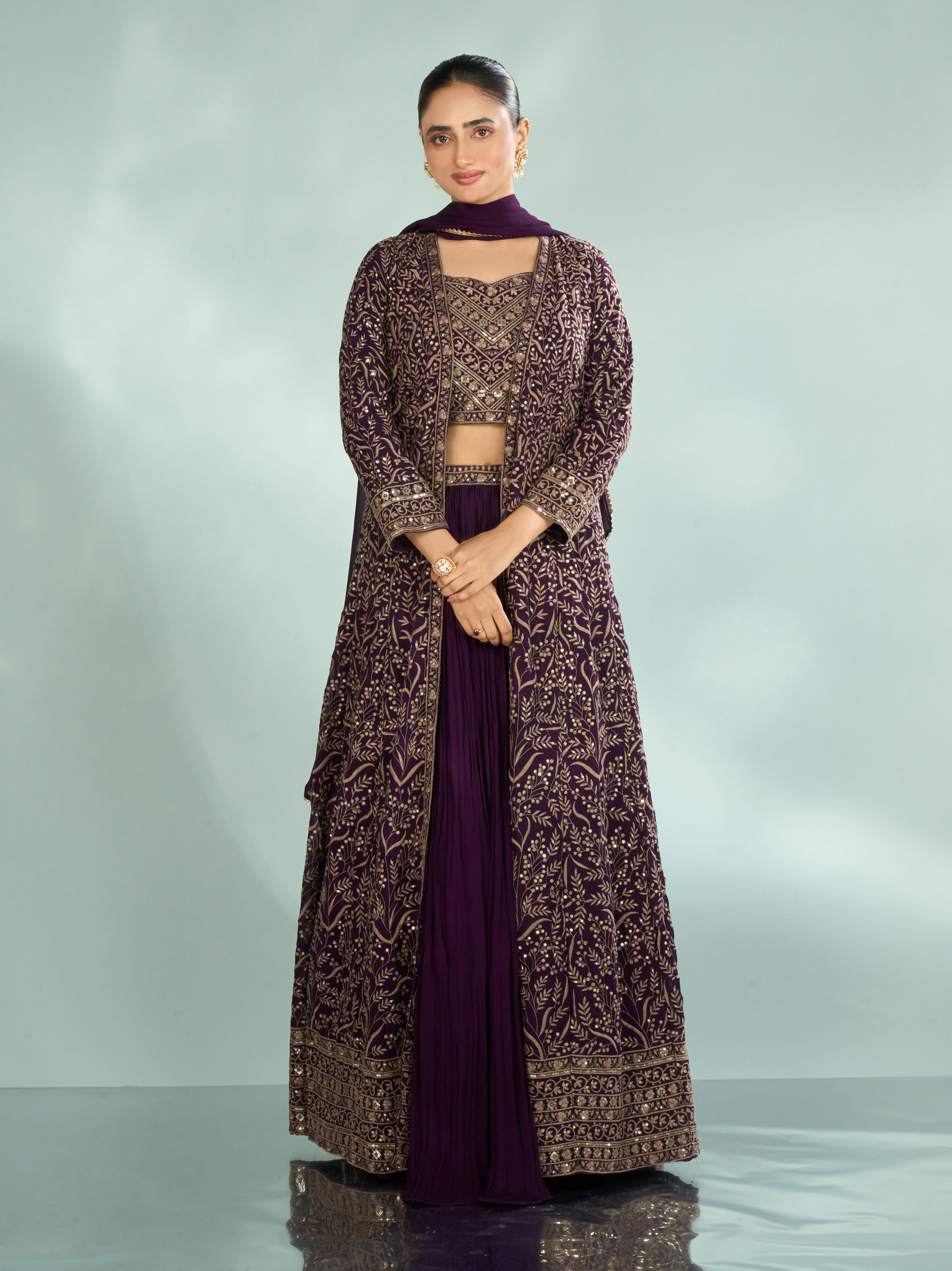 Mohey Women Elegant Purple Georgette Indo Western