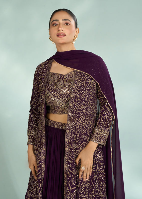 Mohey Women Elegant Purple Georgette Indo Western