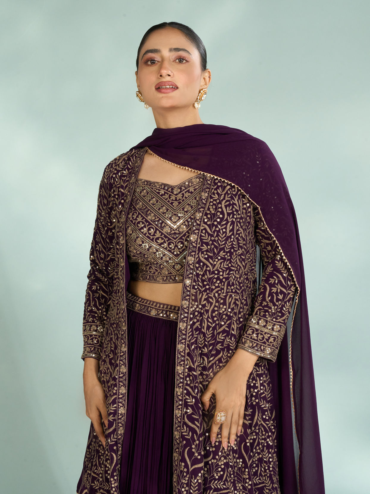 Mohey Women Elegant Purple Georgette Indo Western