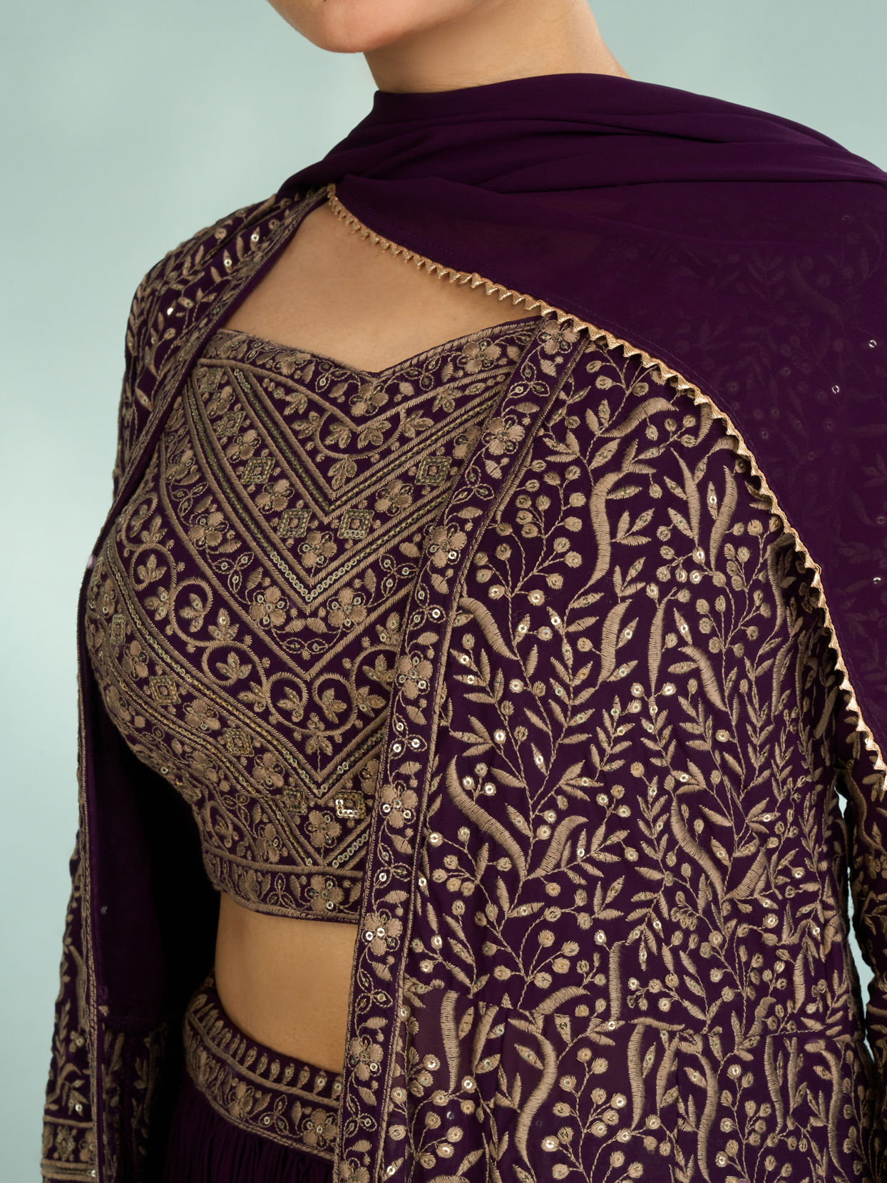 Mohey Women Elegant Purple Georgette Indo Western
