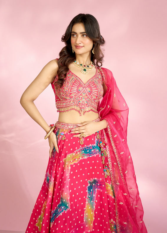 Mohey Women Ravishing Pink Ensemble Lehenga
