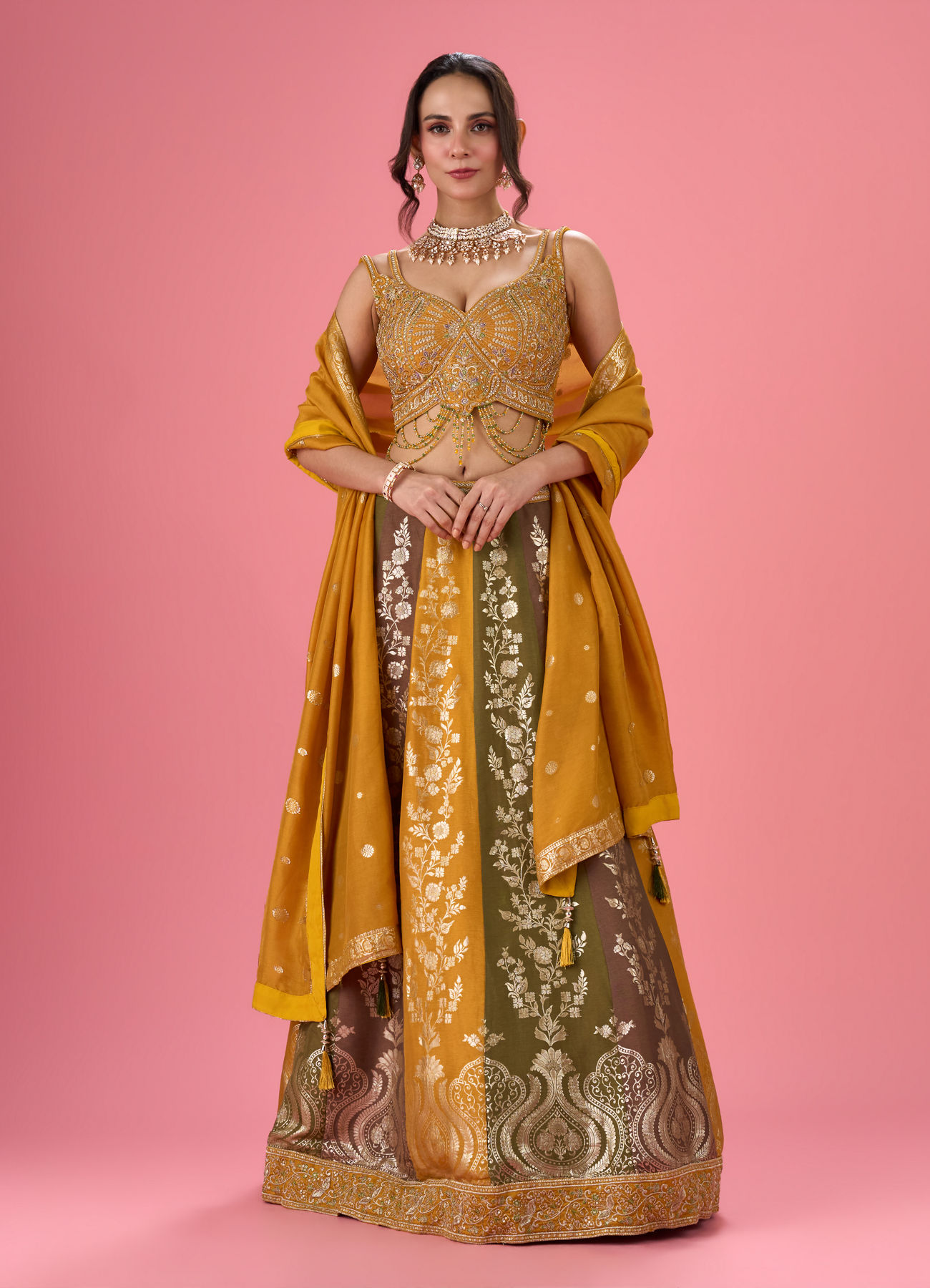 Mohey Women Golden Hue Art Silk Lehenga