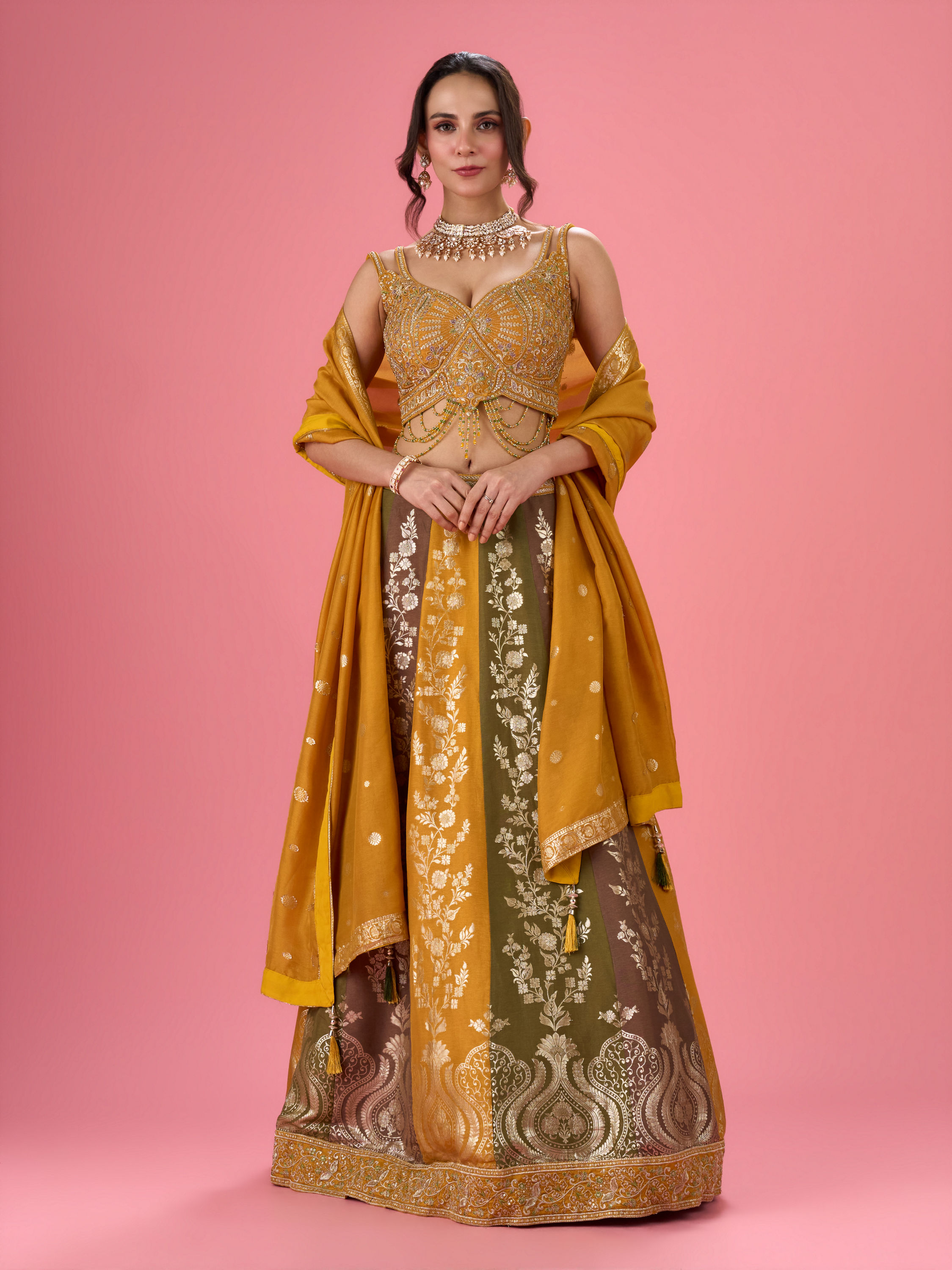Mohey Women Golden Hue Art Silk Lehenga