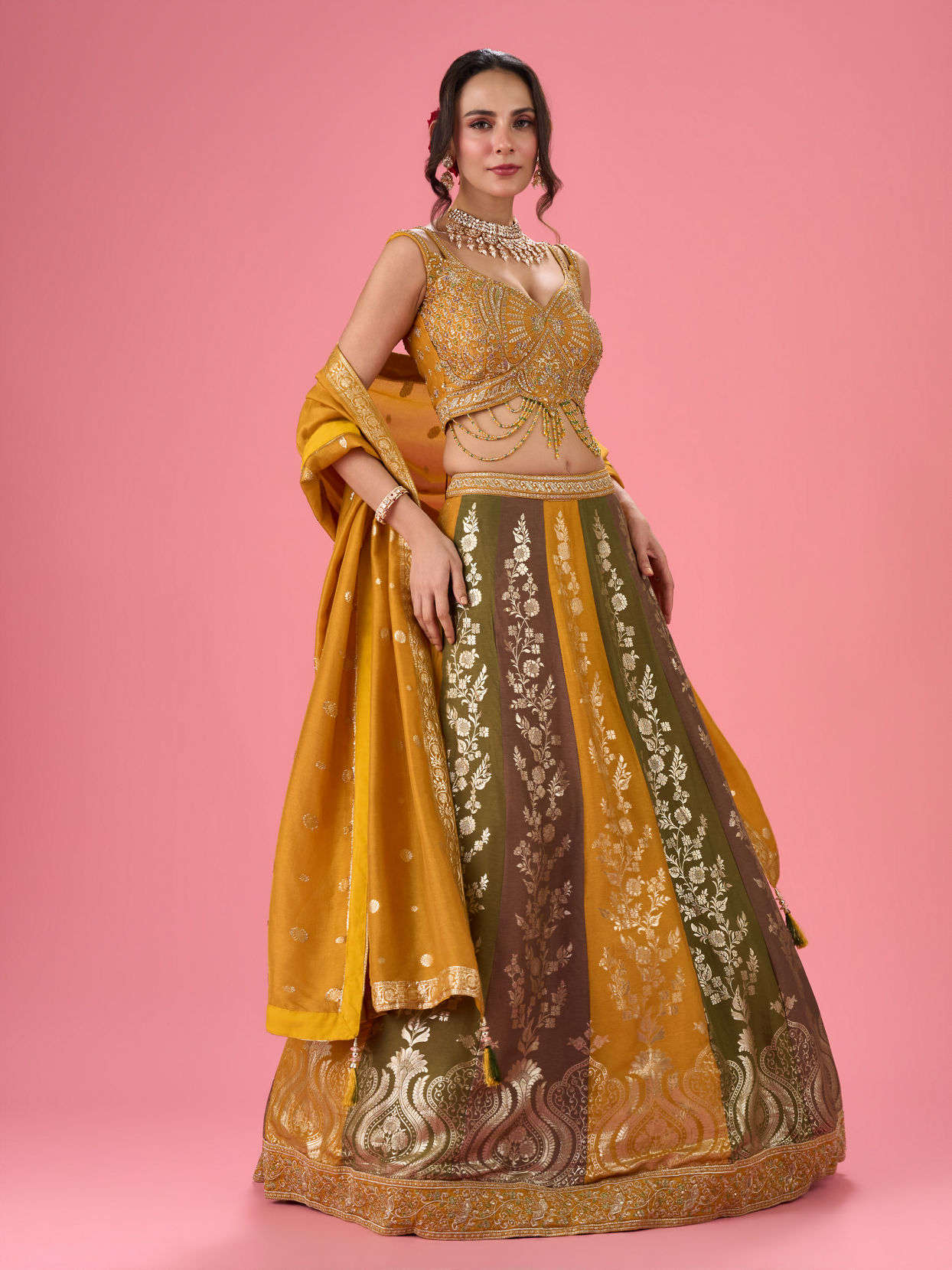 Mohey Women Golden Hue Art Silk Lehenga