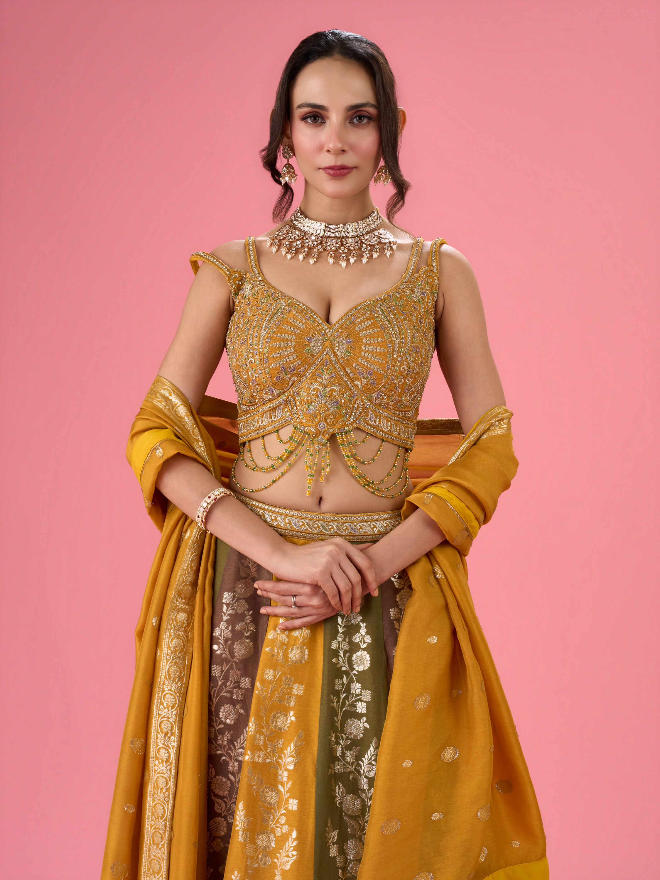 Mohey Women Golden Hue Art Silk Lehenga