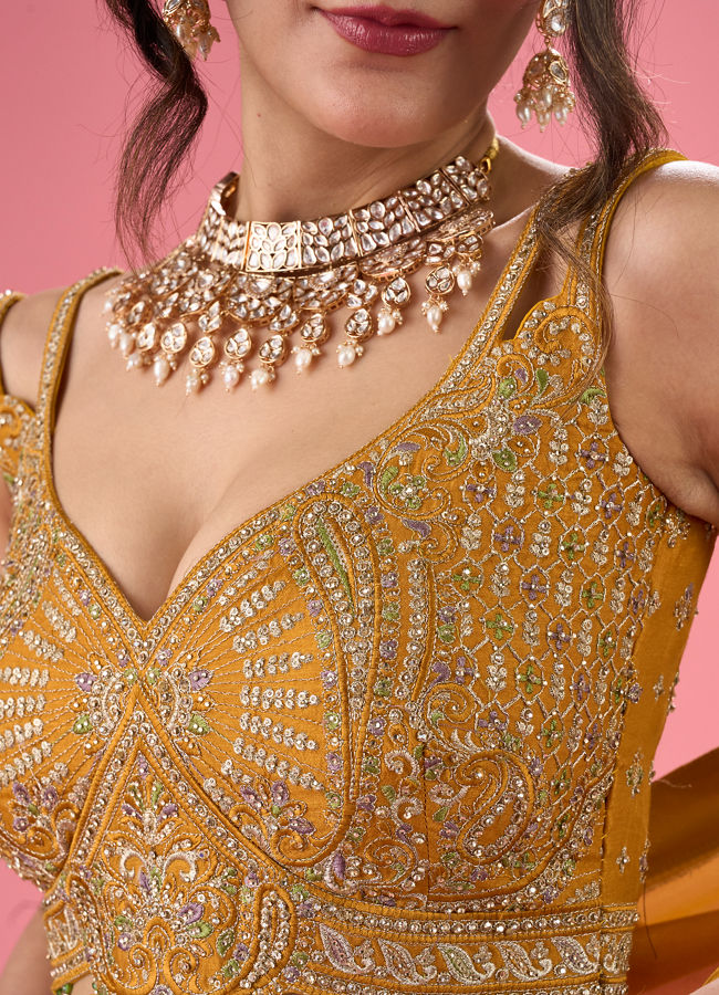 Mohey Women Golden Hue Art Silk Lehenga