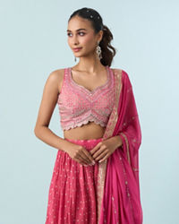 Mohey Women Elegant Pink Tissue Lehenga