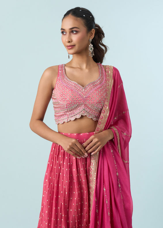 Mohey Women Elegant Pink Tissue Lehenga