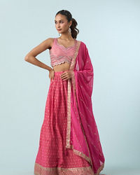 Mohey Women Elegant Pink Tissue Lehenga