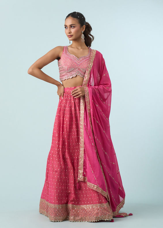 Mohey Women Elegant Pink Tissue Lehenga