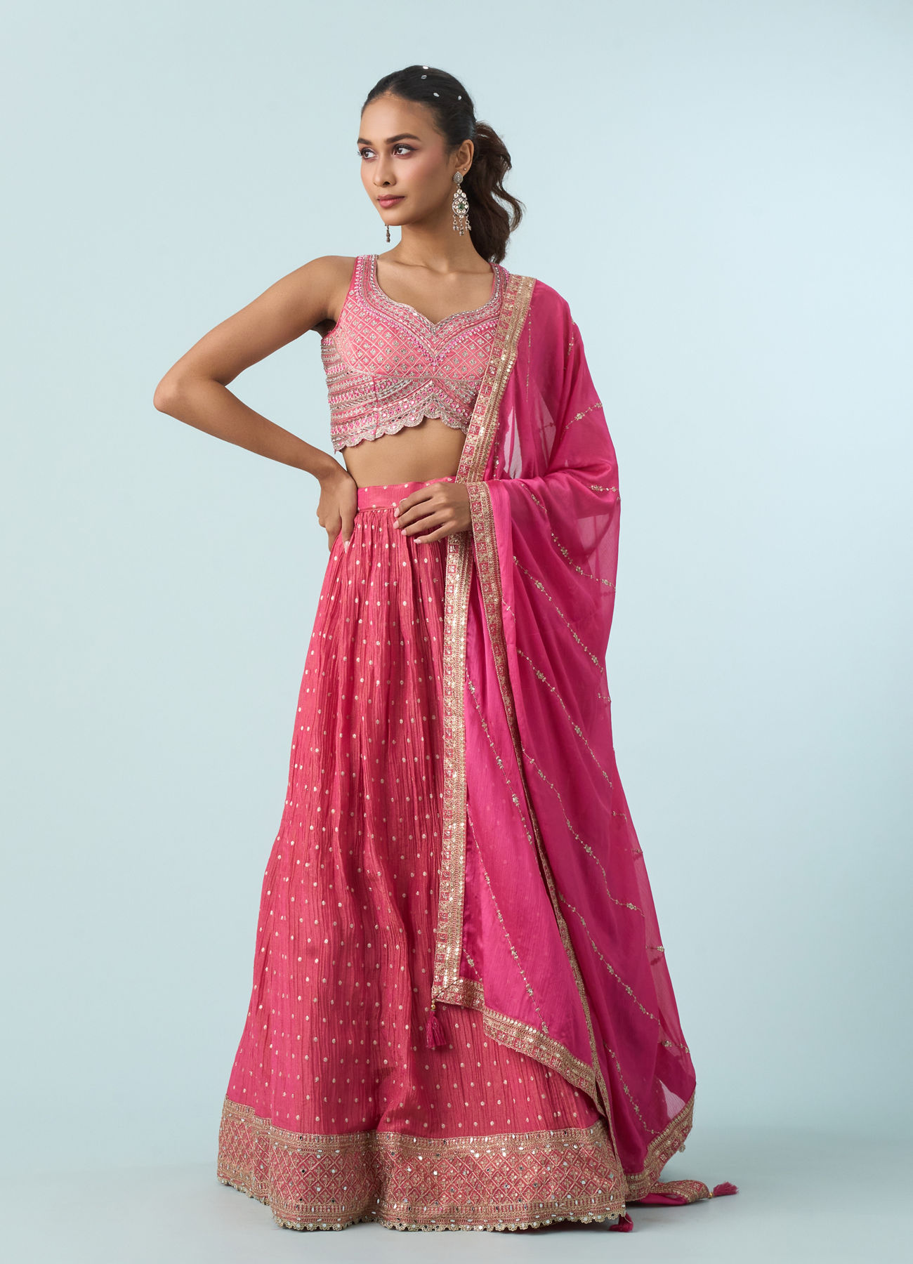 Mohey Women Elegant Pink Tissue Lehenga