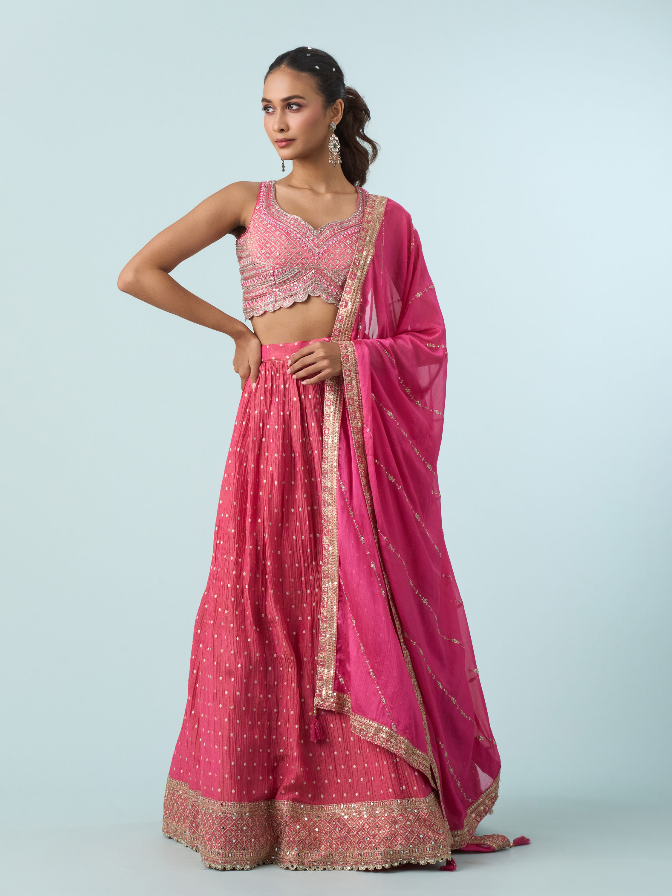Mohey Women Elegant Pink Tissue Lehenga