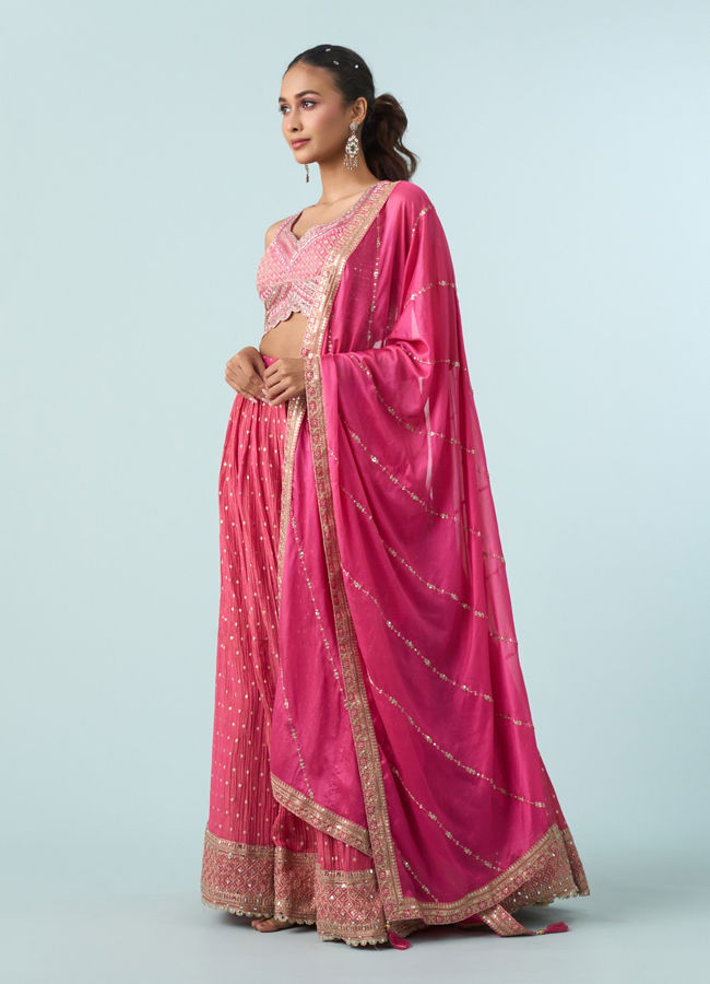 Mohey Women Elegant Pink Tissue Lehenga