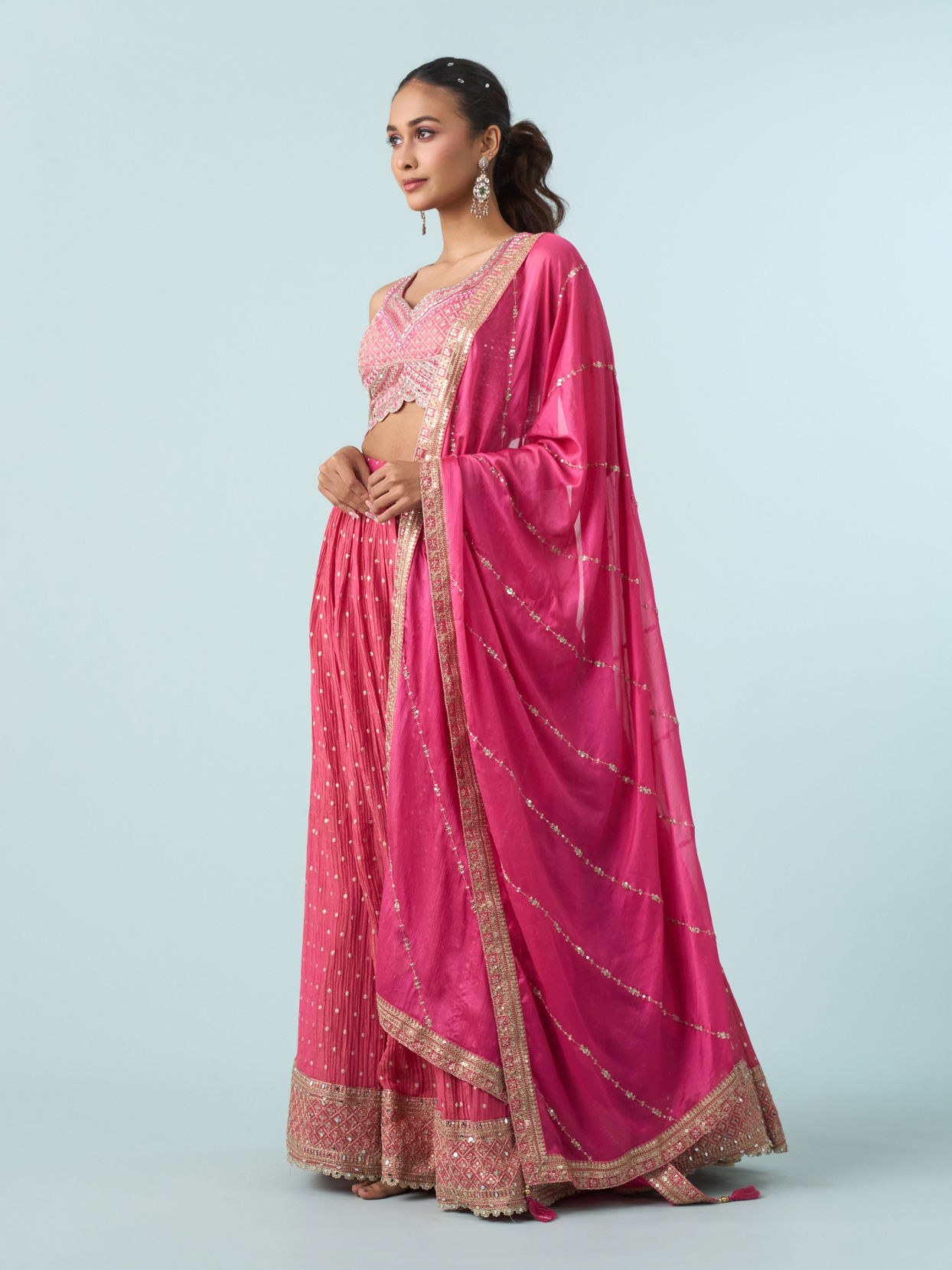 Mohey Women Elegant Pink Tissue Lehenga