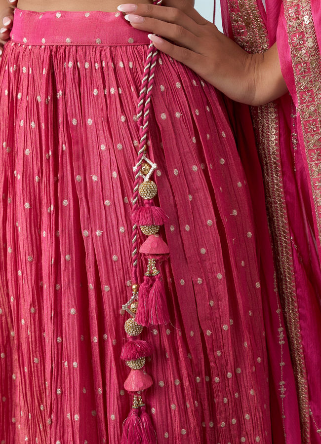 Mohey Women Elegant Pink Tissue Lehenga