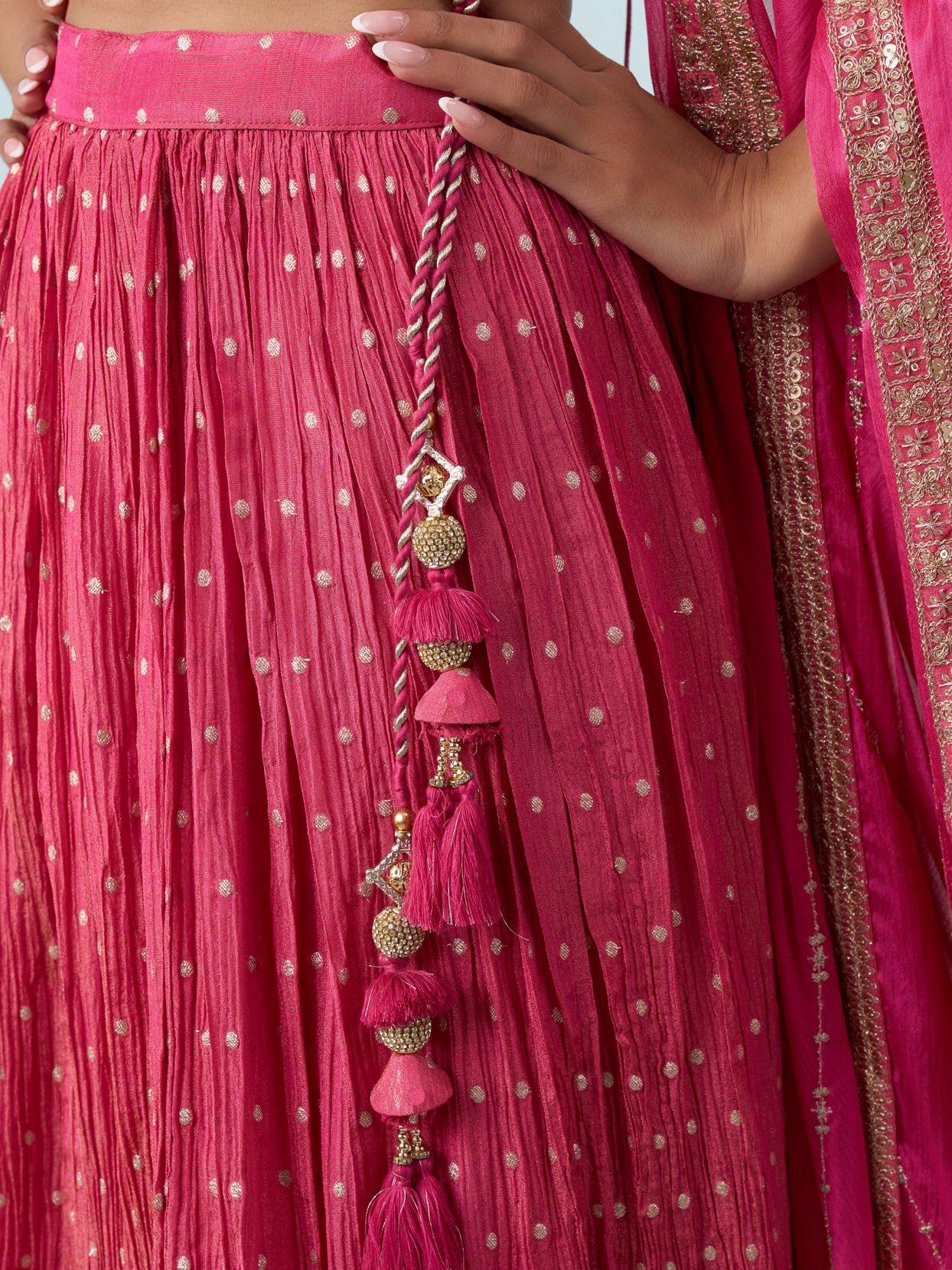 Mohey Women Elegant Pink Tissue Lehenga