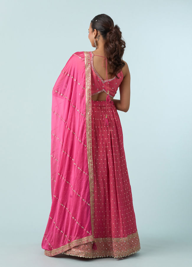 Mohey Women Elegant Pink Tissue Lehenga