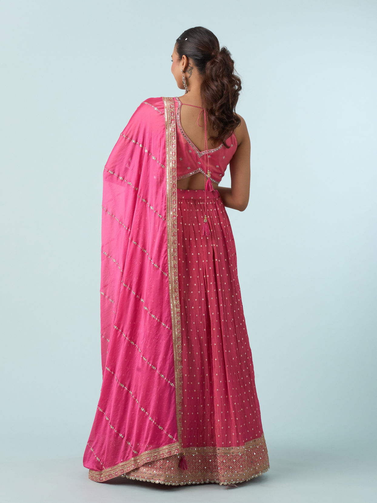 Mohey Women Elegant Pink Tissue Lehenga