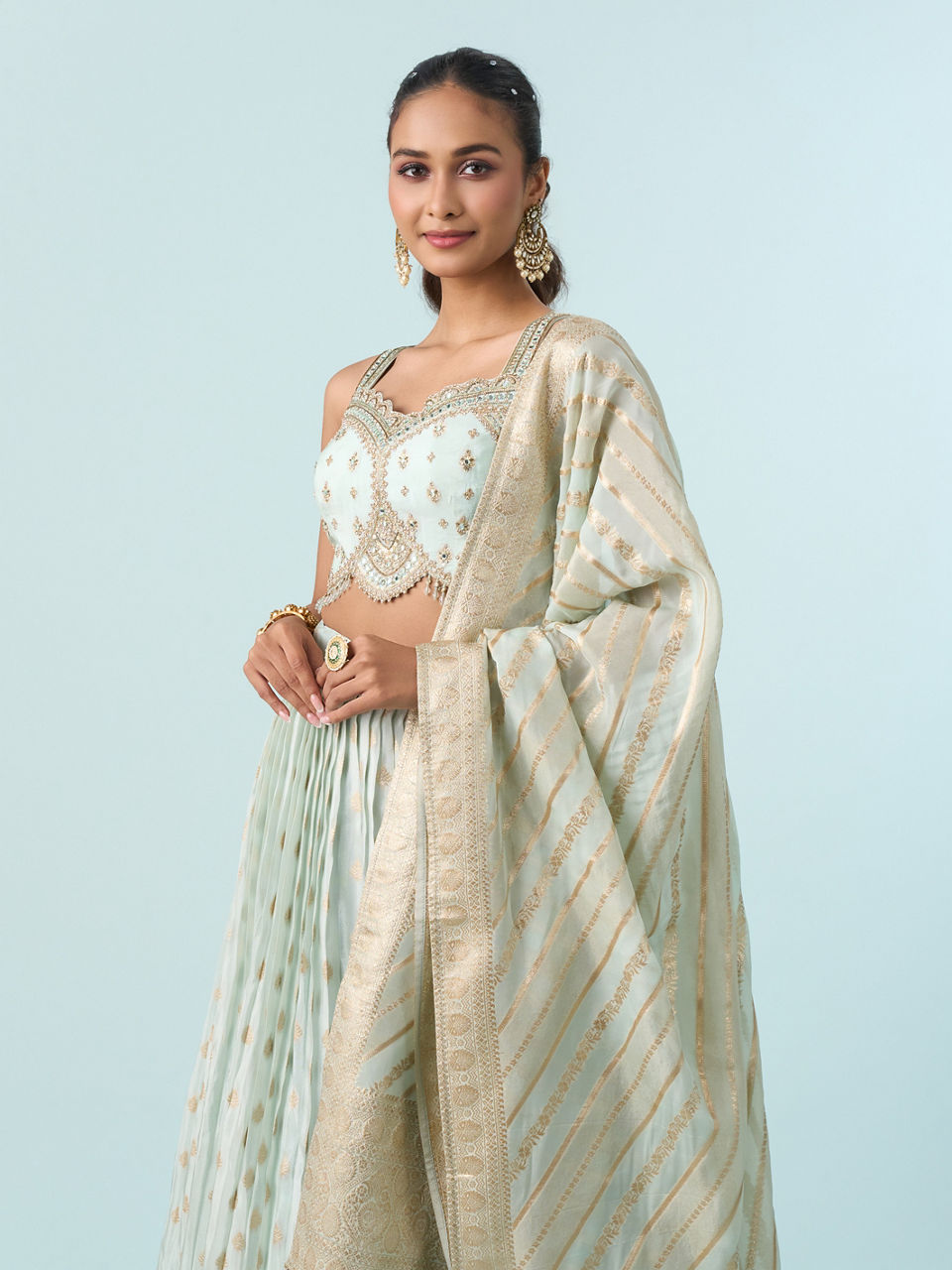 Mohey Women Light Blue Magnificence Lehenga