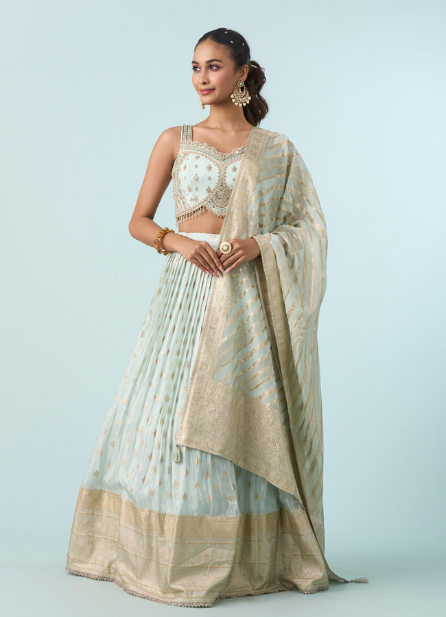 Mohey Women Light Blue Magnificence Lehenga
