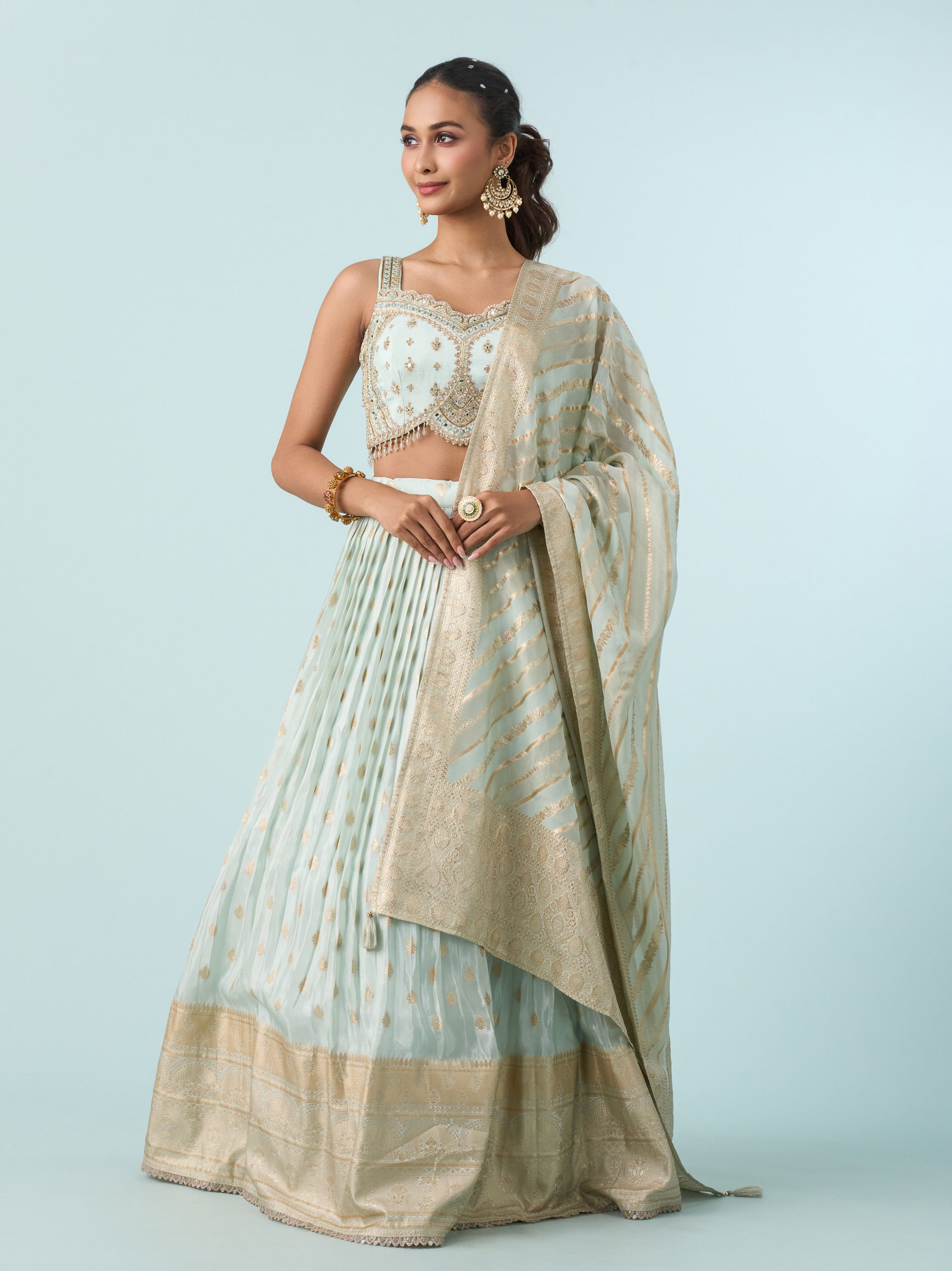 Mohey Women Light Blue Magnificence Lehenga