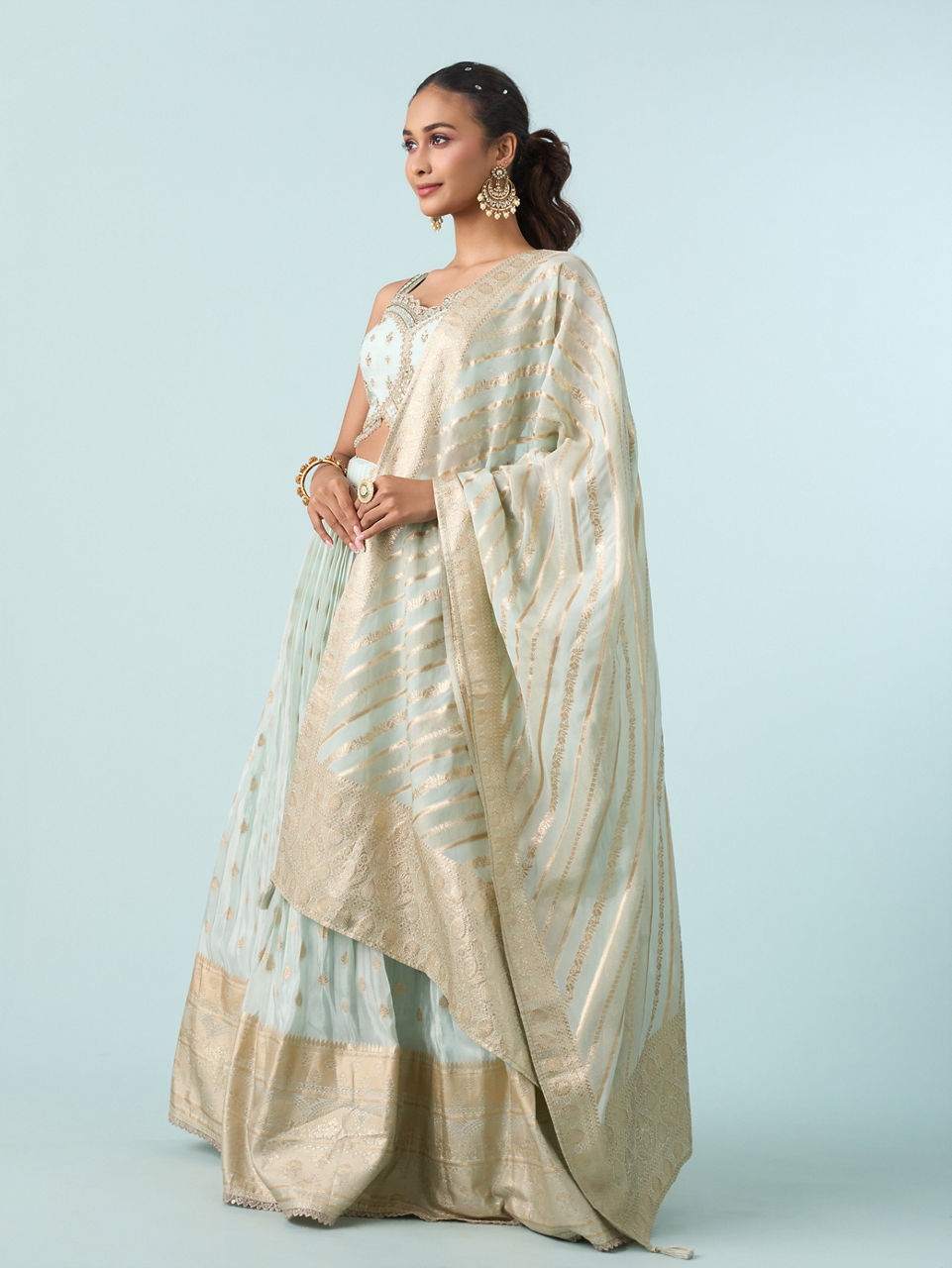 Mohey Women Light Blue Magnificence Lehenga