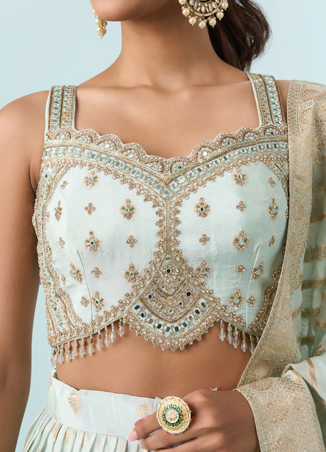 Mohey Women Light Blue Magnificence Lehenga