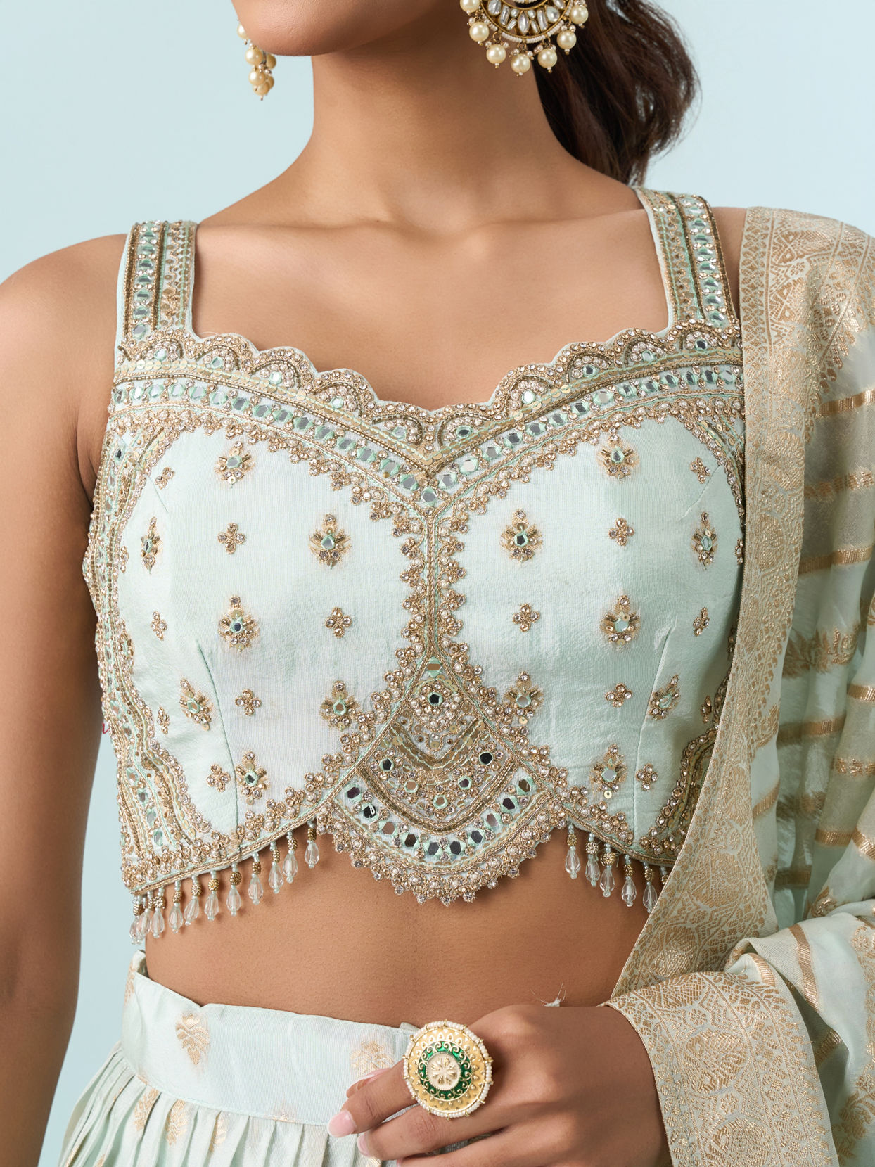 Mohey Women Light Blue Magnificence Lehenga